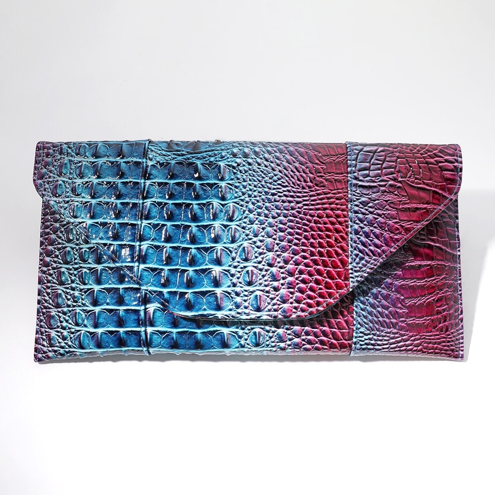 Pink & Blue Animal Print Crocodile Skin Patterned Envelope Clutch Bag
